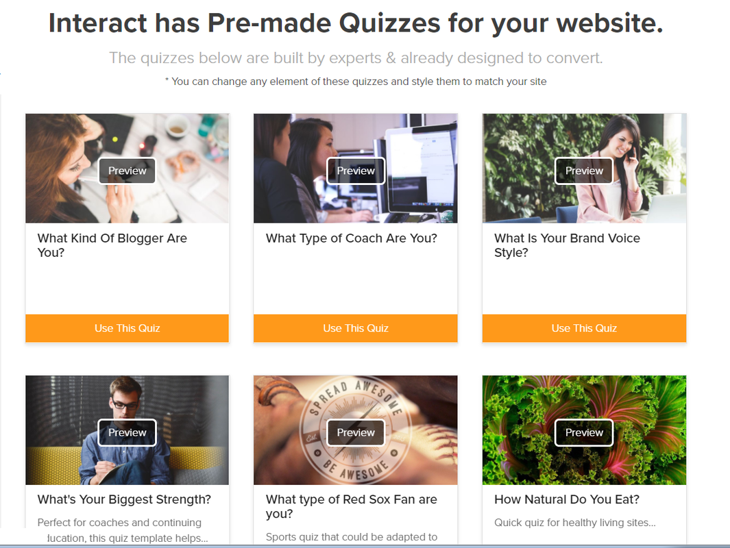 Pre-made quizzes from Interact Quiz Builder