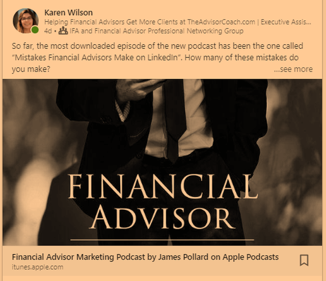 Assistant repurposing my podcast on LinkedIn - repurposing is a technique for content marketing in financial services