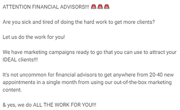 Online ad from a financial advisor marketing agency