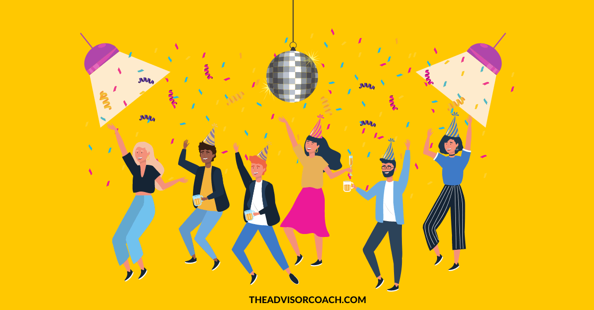 Office partying because financial advisors have ditched old sales training methods