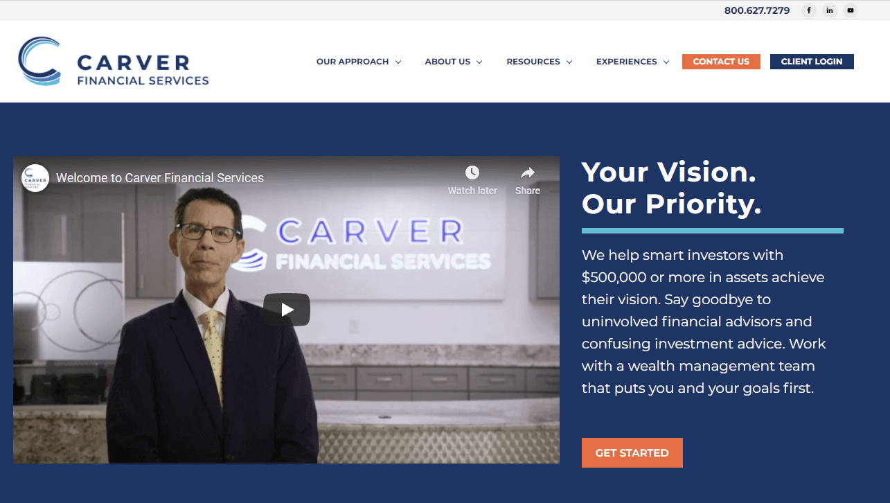 An example of a financial advisor website with video on the homepage